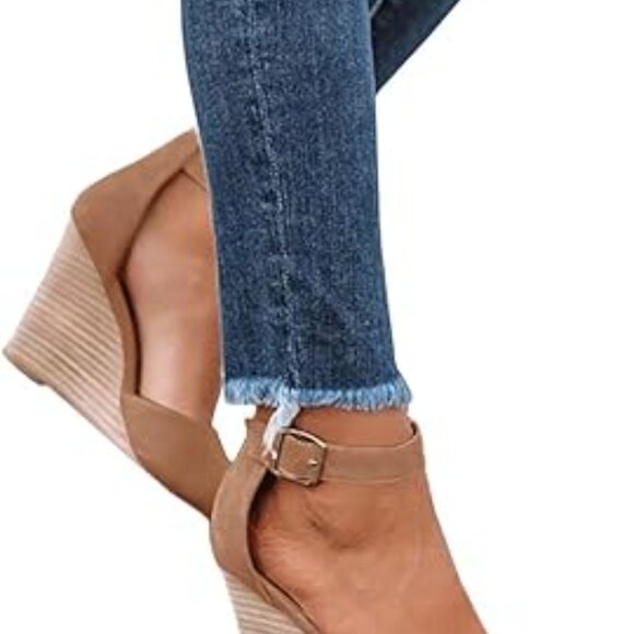 Women's Nude Ankle Buckle Strap D'Orsay Pointed Toe Wedges, Size 6 - Picture 8 of 10